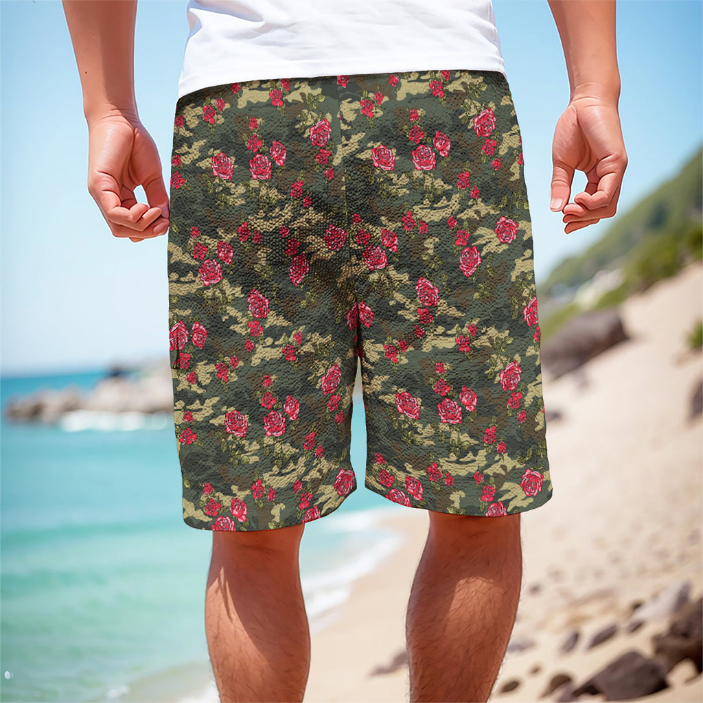Red Rose Flower Camouflage Print Men's Cargo Shorts