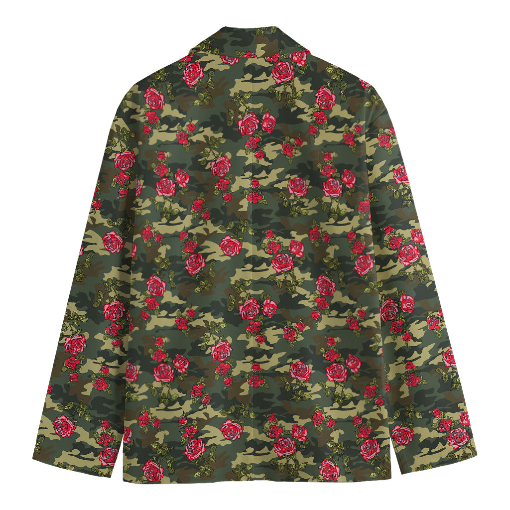 Red Rose Flower Camouflage Print Men's Cotton Blazer