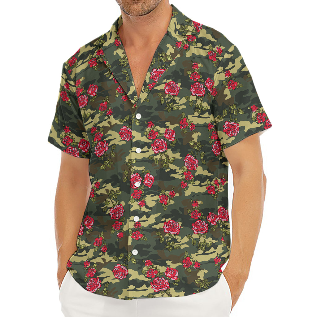Red Rose Flower Camouflage Print Men's Deep V-Neck Shirt