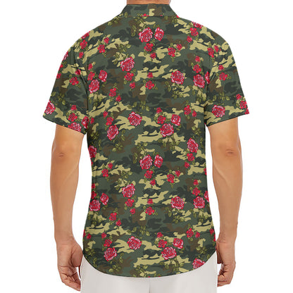 Red Rose Flower Camouflage Print Men's Deep V-Neck Shirt