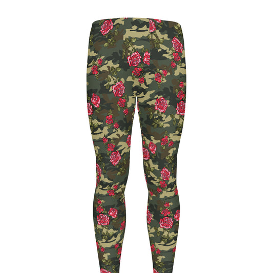 Red Rose Flower Camouflage Print Men's leggings