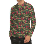 Red Rose Flower Camouflage Print Men's Long Sleeve Rash Guard