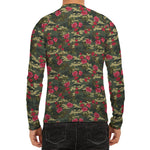 Red Rose Flower Camouflage Print Men's Long Sleeve Rash Guard