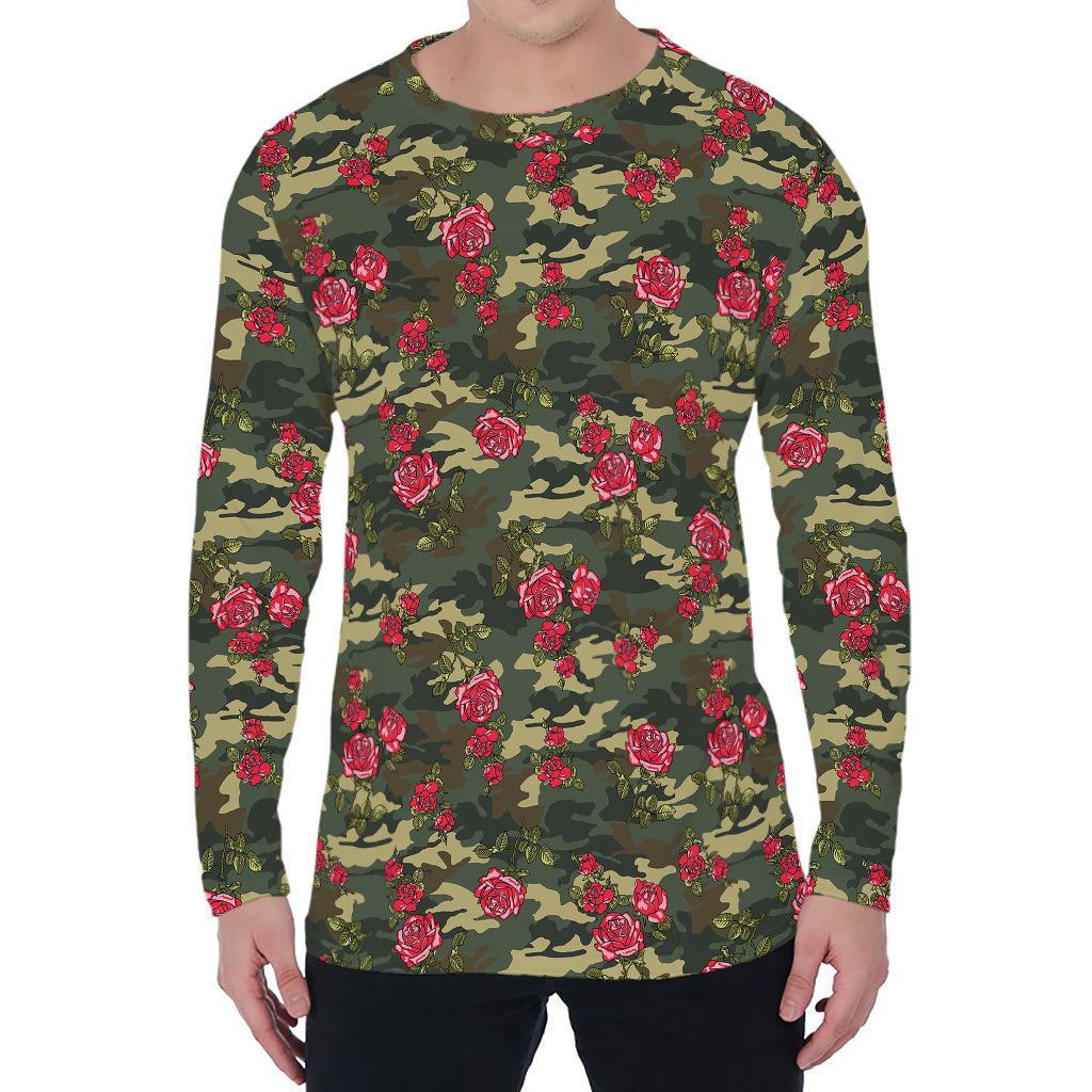 Red Rose Flower Camouflage Print Men's Long Sleeve T-Shirt