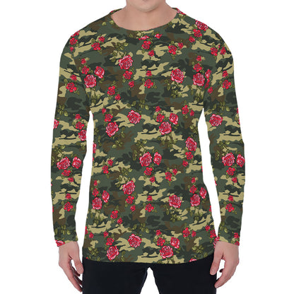 Red Rose Flower Camouflage Print Men's Long Sleeve T-Shirt