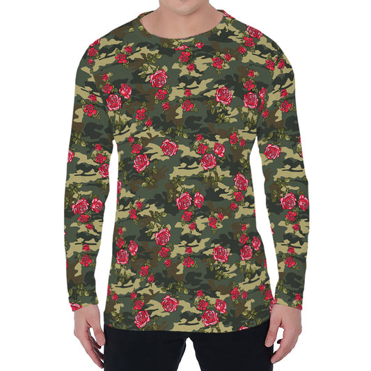 Red Rose Flower Camouflage Print Men's Long Sleeve T-Shirt