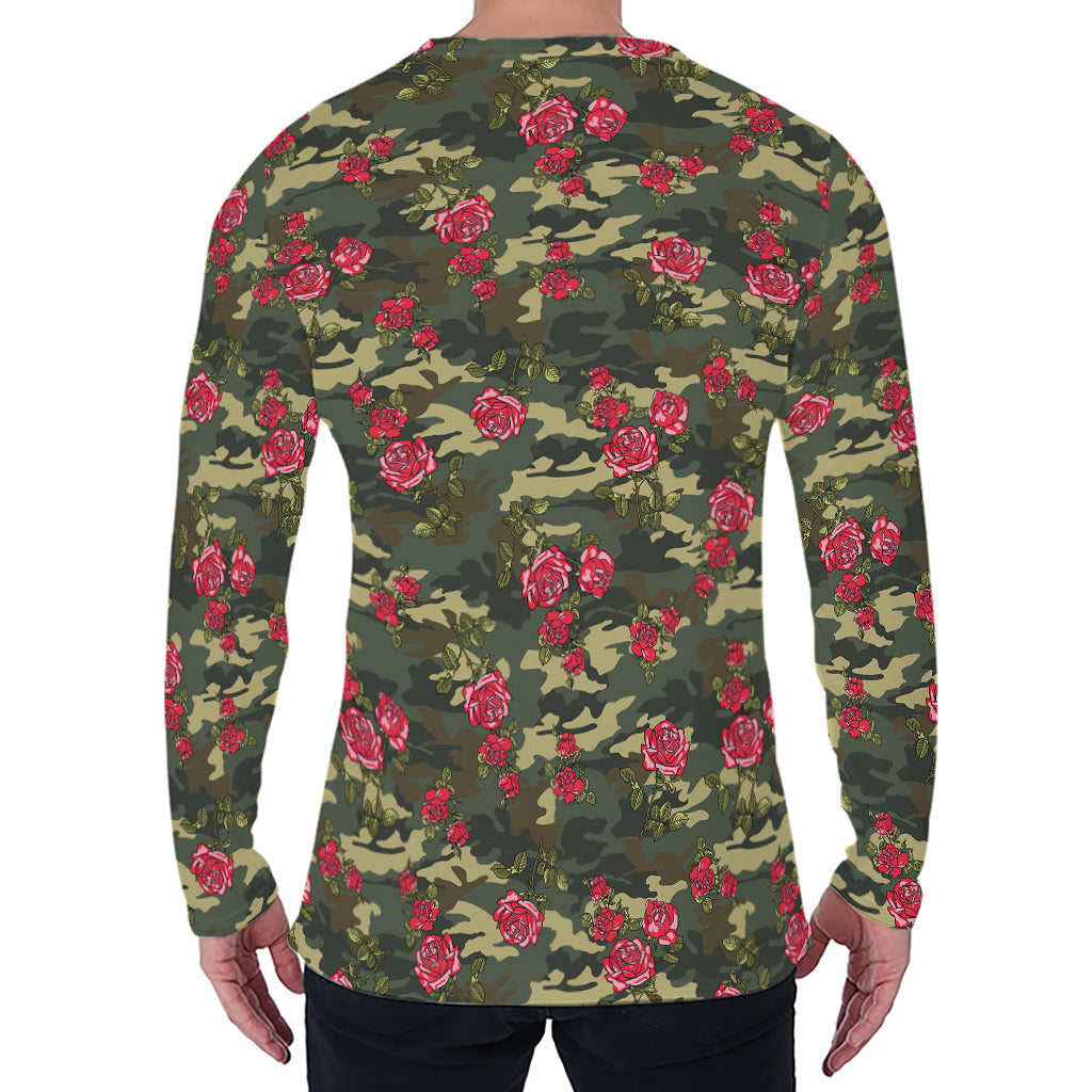 Red Rose Flower Camouflage Print Men's Long Sleeve T-Shirt