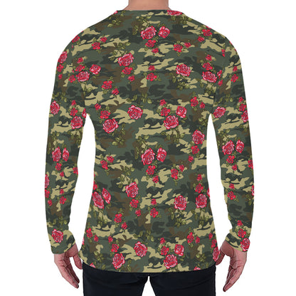 Red Rose Flower Camouflage Print Men's Long Sleeve T-Shirt