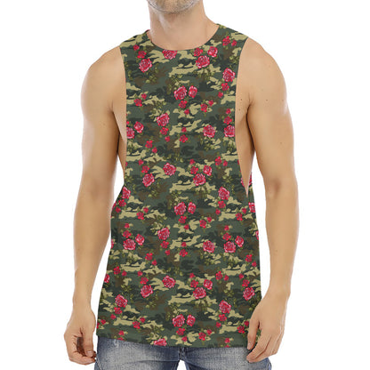 Red Rose Flower Camouflage Print Men's Muscle Tank Top