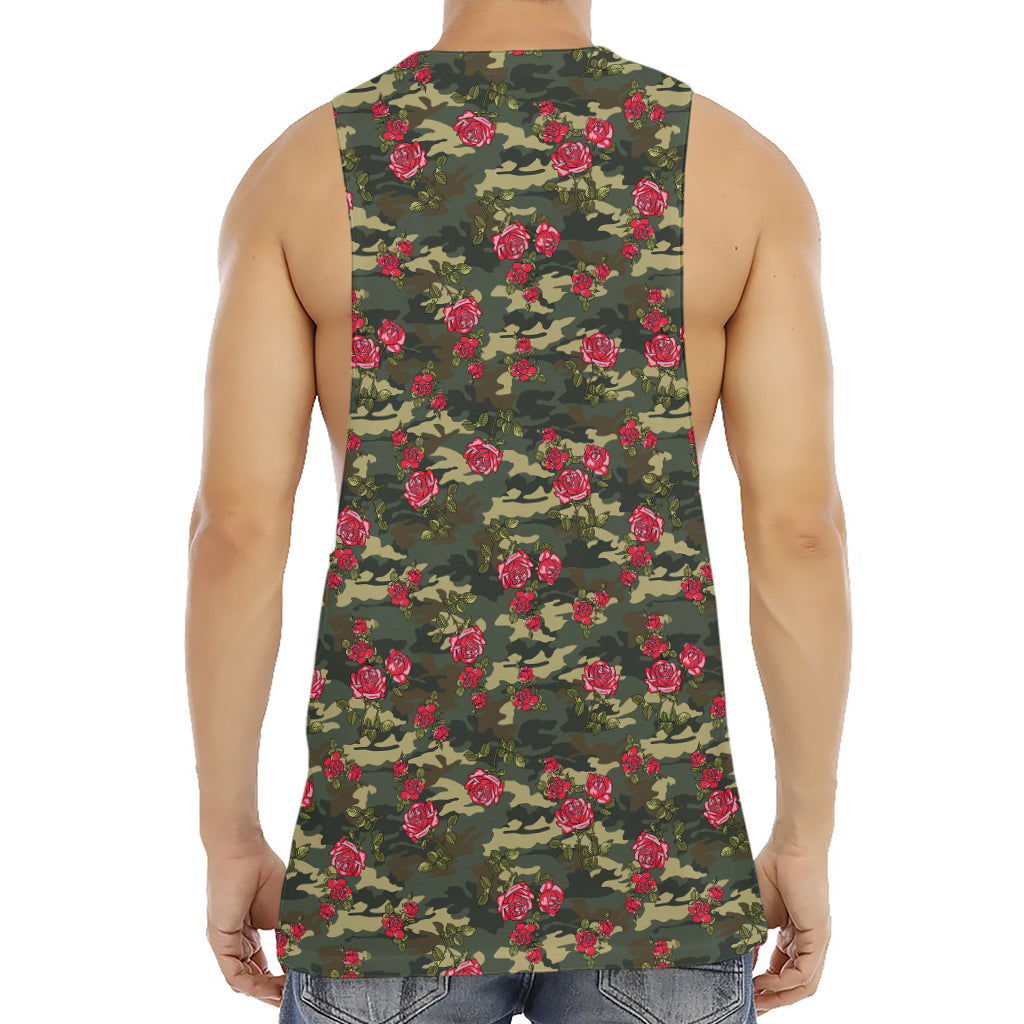Red Rose Flower Camouflage Print Men's Muscle Tank Top