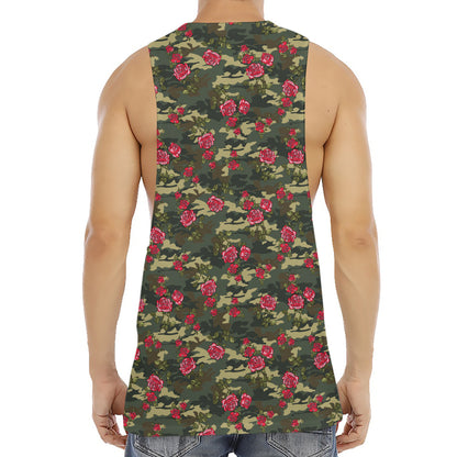 Red Rose Flower Camouflage Print Men's Muscle Tank Top