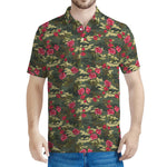 Red Rose Flower Camouflage Print Men's Polo Shirt