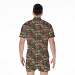 Red Rose Flower Camouflage Print Men's Rompers
