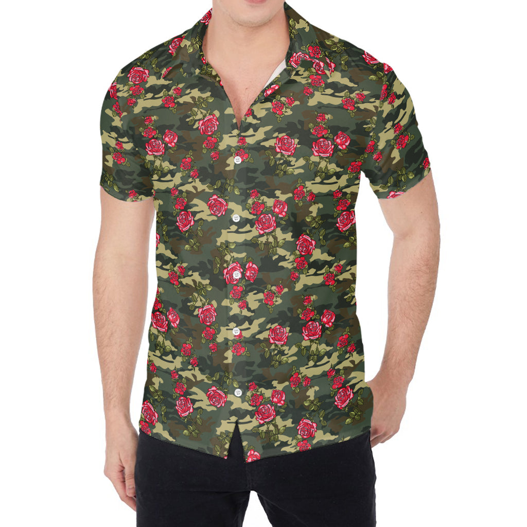Red Rose Flower Camouflage Print Men's Shirt