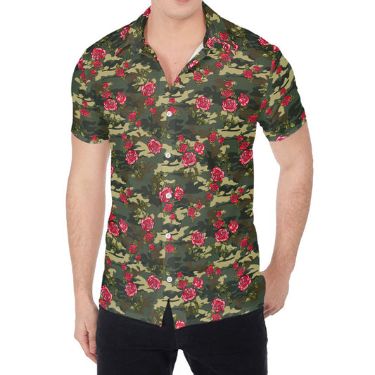 Red Rose Flower Camouflage Print Men's Shirt