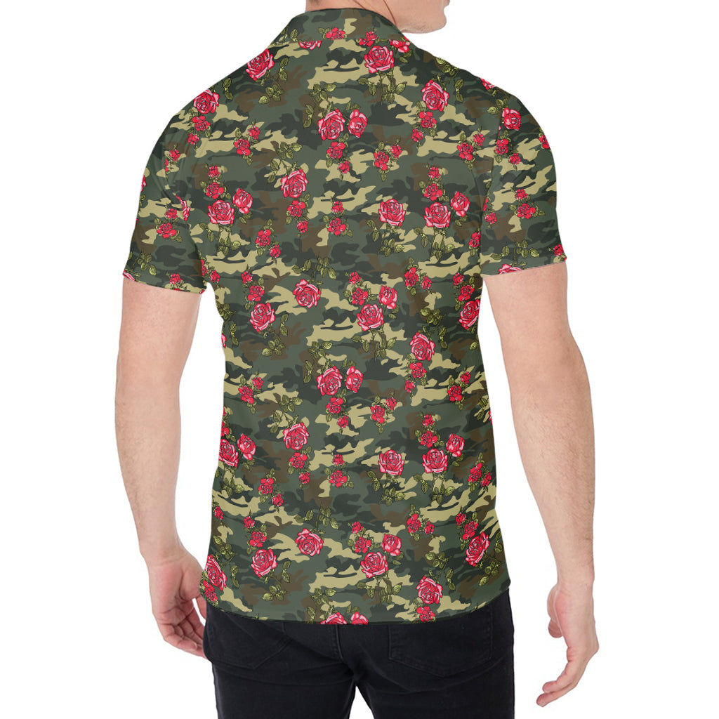 Red Rose Flower Camouflage Print Men's Shirt