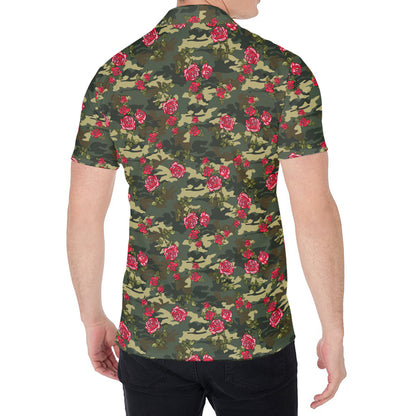 Red Rose Flower Camouflage Print Men's Shirt
