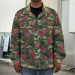 Red Rose Flower Camouflage Print Men's Shirt Jacket