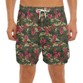 Red Rose Flower Camouflage Print Men's Split Running Shorts