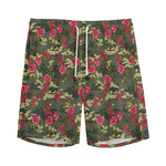 Red Rose Flower Camouflage Print Men's Sports Shorts
