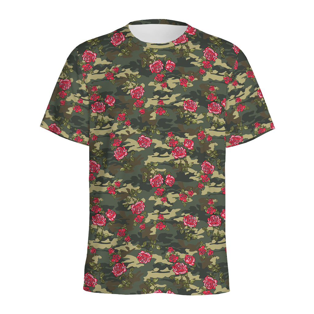 Red Rose Flower Camouflage Print Men's Sports T-Shirt