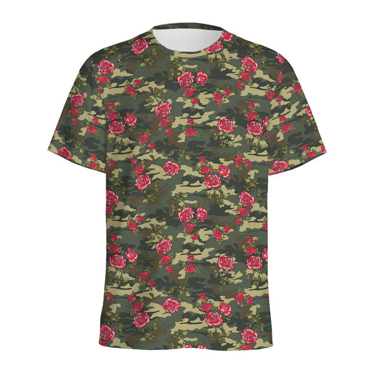Red Rose Flower Camouflage Print Men's Sports T-Shirt