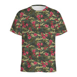 Red Rose Flower Camouflage Print Men's Sports T-Shirt