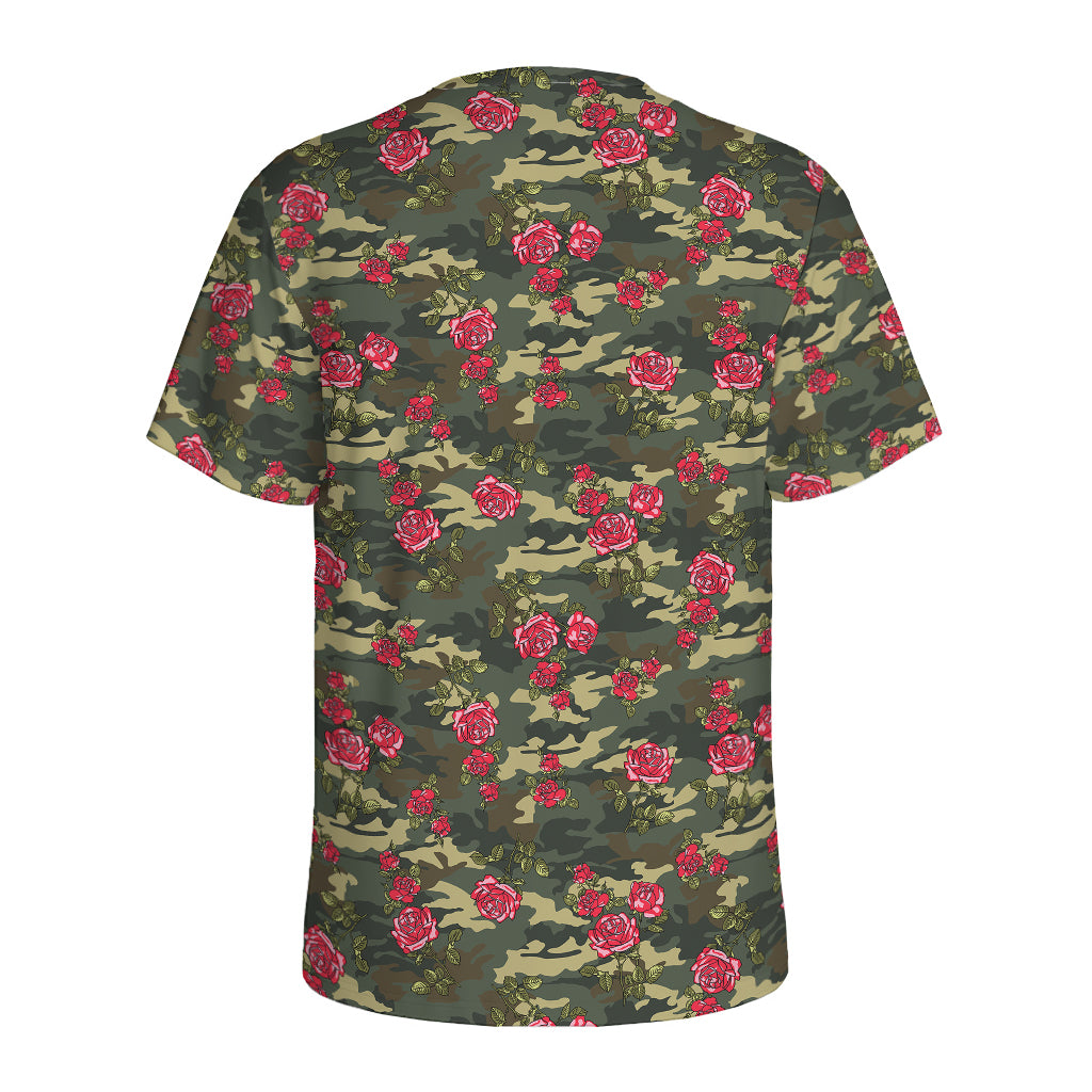Red Rose Flower Camouflage Print Men's Sports T-Shirt