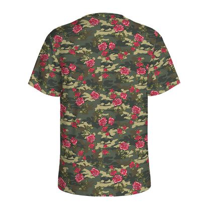 Red Rose Flower Camouflage Print Men's Sports T-Shirt