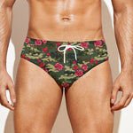 Red Rose Flower Camouflage Print Men's Swim Briefs