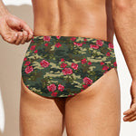 Red Rose Flower Camouflage Print Men's Swim Briefs