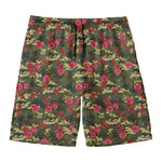 Red Rose Flower Camouflage Print Men's Swim Trunks