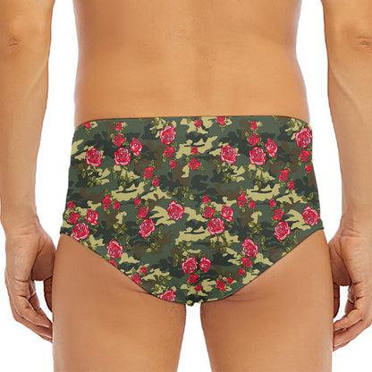 Red Rose Flower Camouflage Print Men's Triangle Swim Briefs