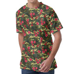 Red Rose Flower Camouflage Print Men's Velvet T-Shirt