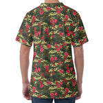 Red Rose Flower Camouflage Print Men's Velvet T-Shirt