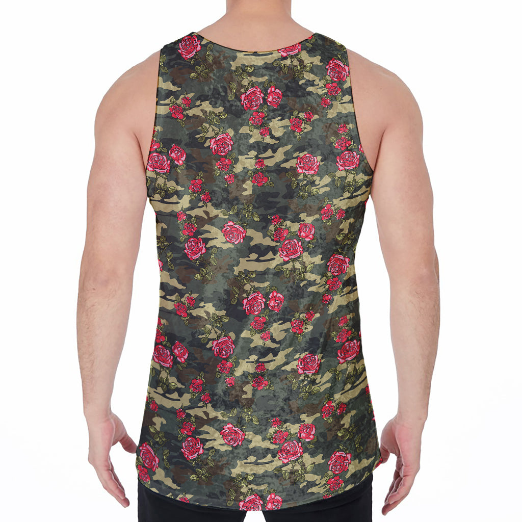Red Rose Flower Camouflage Print Men's Velvet Tank Top