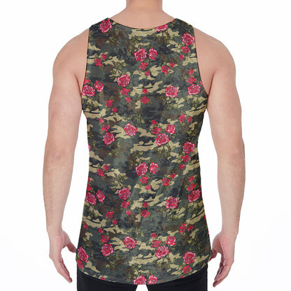 Red Rose Flower Camouflage Print Men's Velvet Tank Top