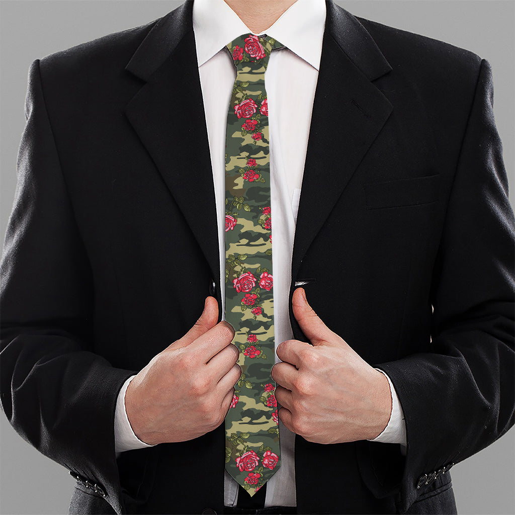 Red Rose Flower Camouflage Print Necktie