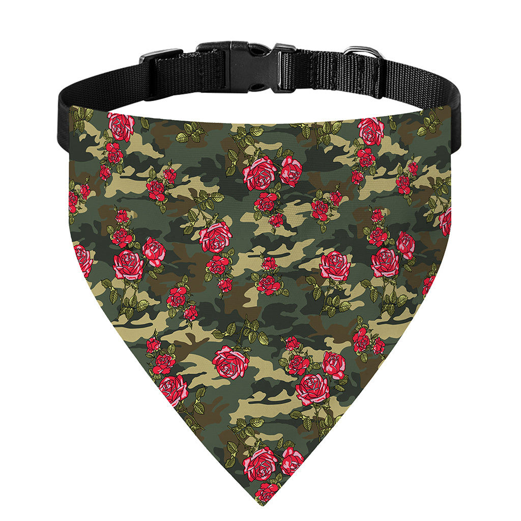 Red Rose Flower Camouflage Print Over The Collar Dog Bandana
