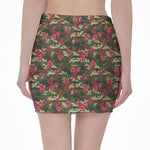 Red Rose Flower Camouflage Print Pencil Mini Skirt