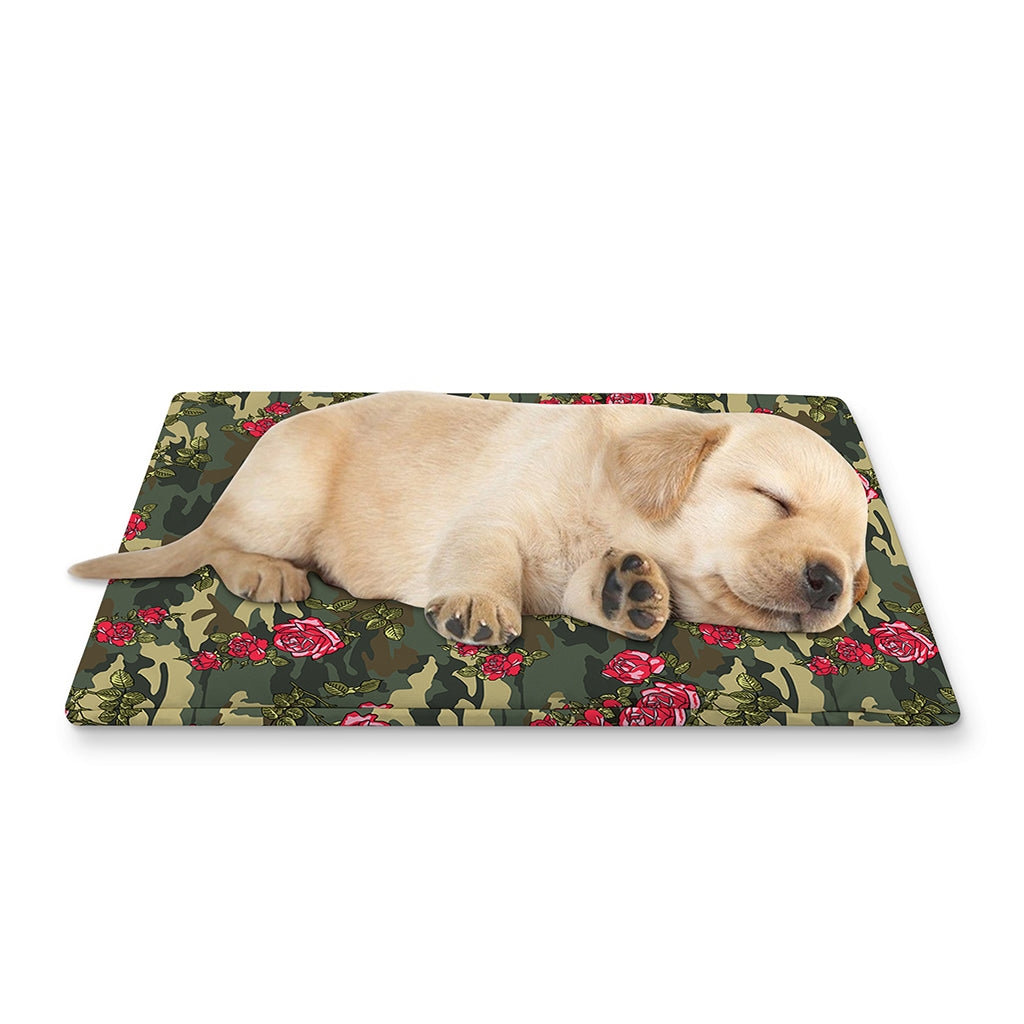 Red Rose Flower Camouflage Print Pet Cooling Mat Cover