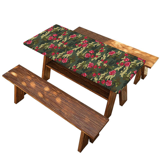 Red Rose Flower Camouflage Print Picnic Table Cover