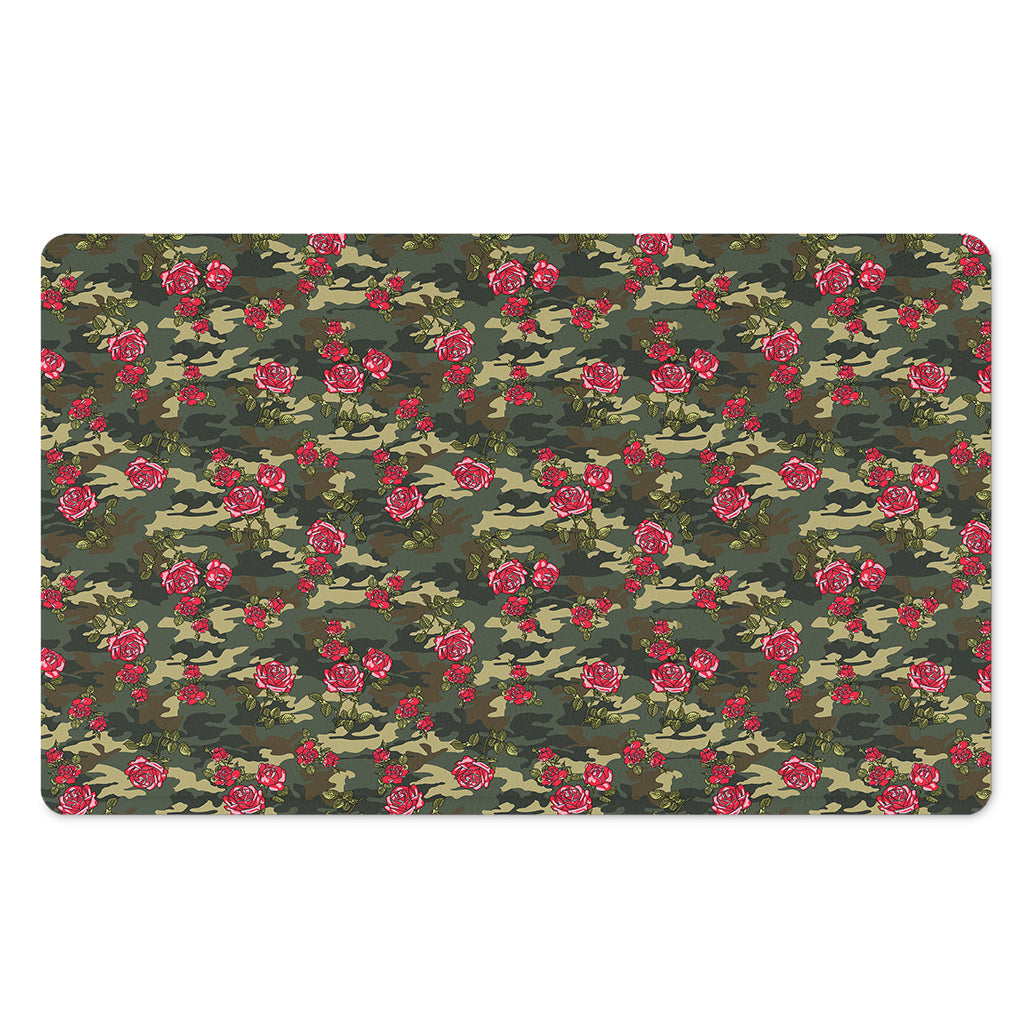 Red Rose Flower Camouflage Print Polyester Doormat