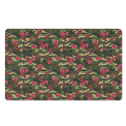 Red Rose Flower Camouflage Print Polyester Doormat