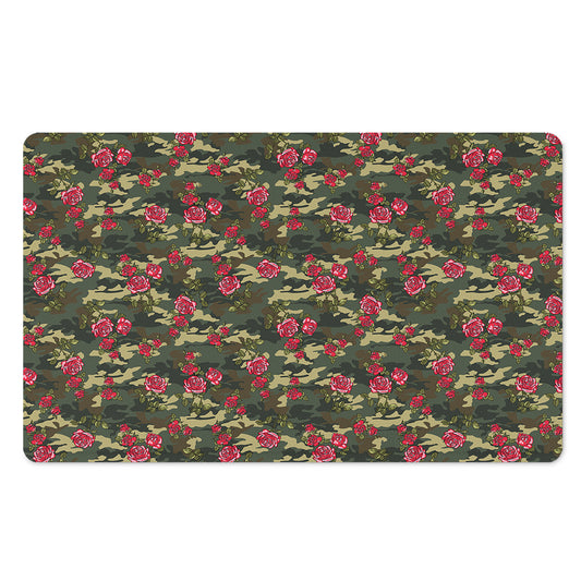 Red Rose Flower Camouflage Print Polyester Doormat