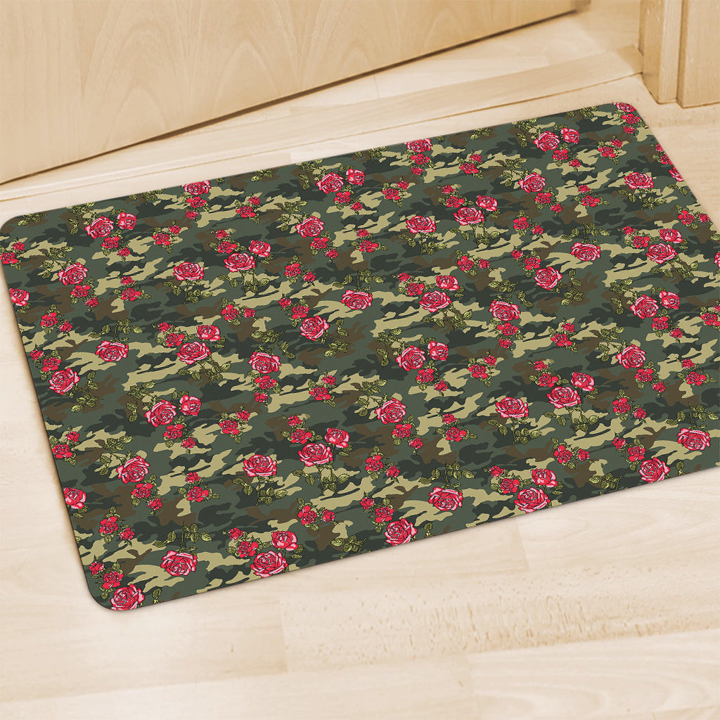 Red Rose Flower Camouflage Print Polyester Doormat