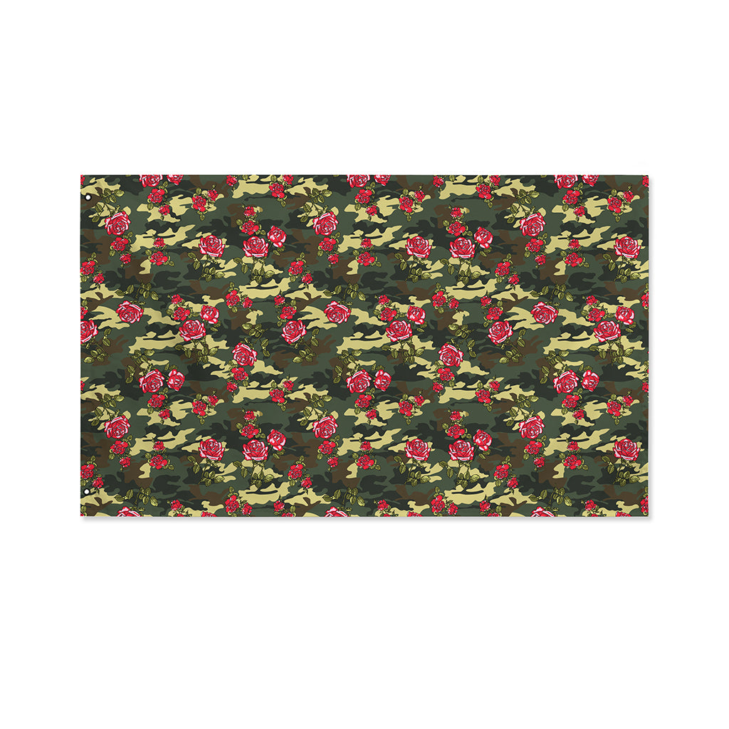Red Rose Flower Camouflage Print Polyester Flag