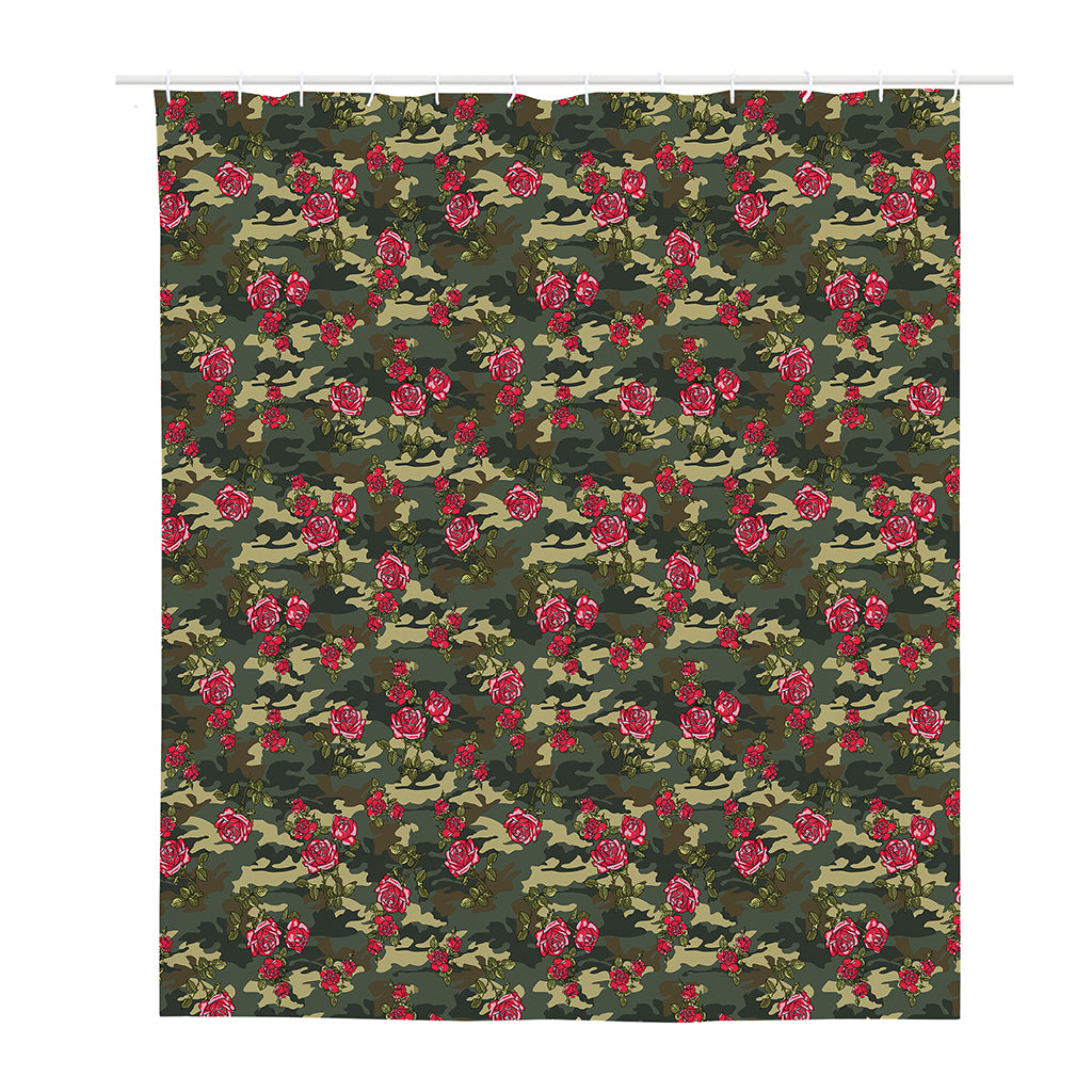 Red Rose Flower Camouflage Print Polyester Shower Curtain