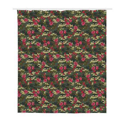 Red Rose Flower Camouflage Print Polyester Shower Curtain