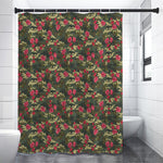 Red Rose Flower Camouflage Print Premium Shower Curtain
